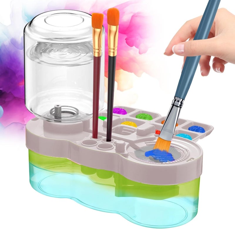 Fivewan 2025 Upgraded Paint Brush Cleaner, Kids Painting Station with Brush Washer, Water Cycle Watercolor Rinser Dispenser with Holder and Palette, Art Supplies Cleaning System for Children Adults(White) - Image 1